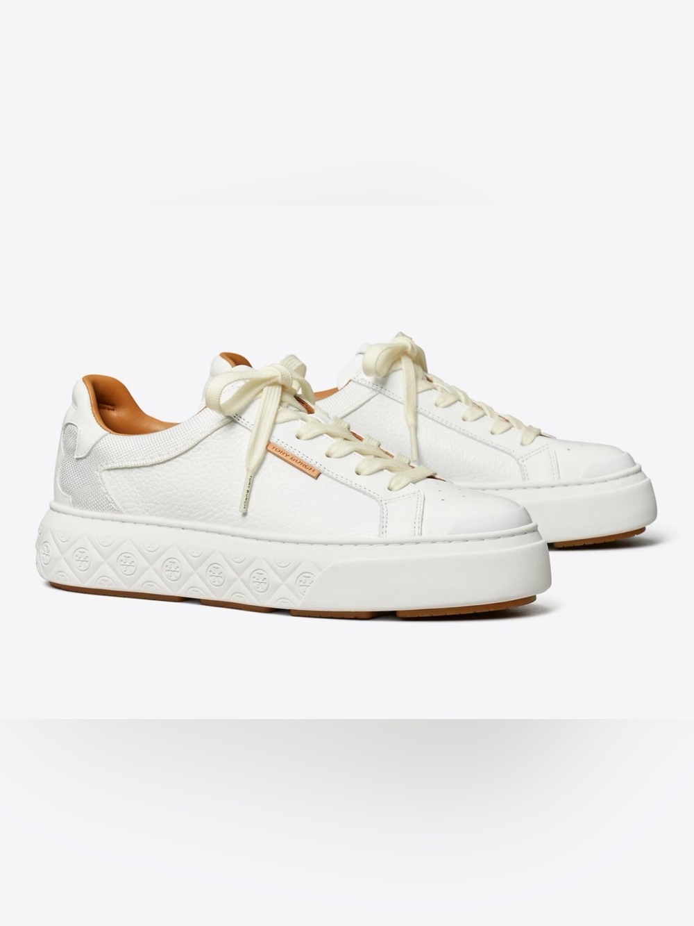 Tory Burch Cream and White Platform Leather Sneakers